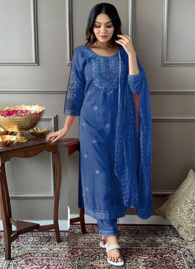Rayon Teal Blue Festival Wear Embroidery Work Readymade Salwar Suit